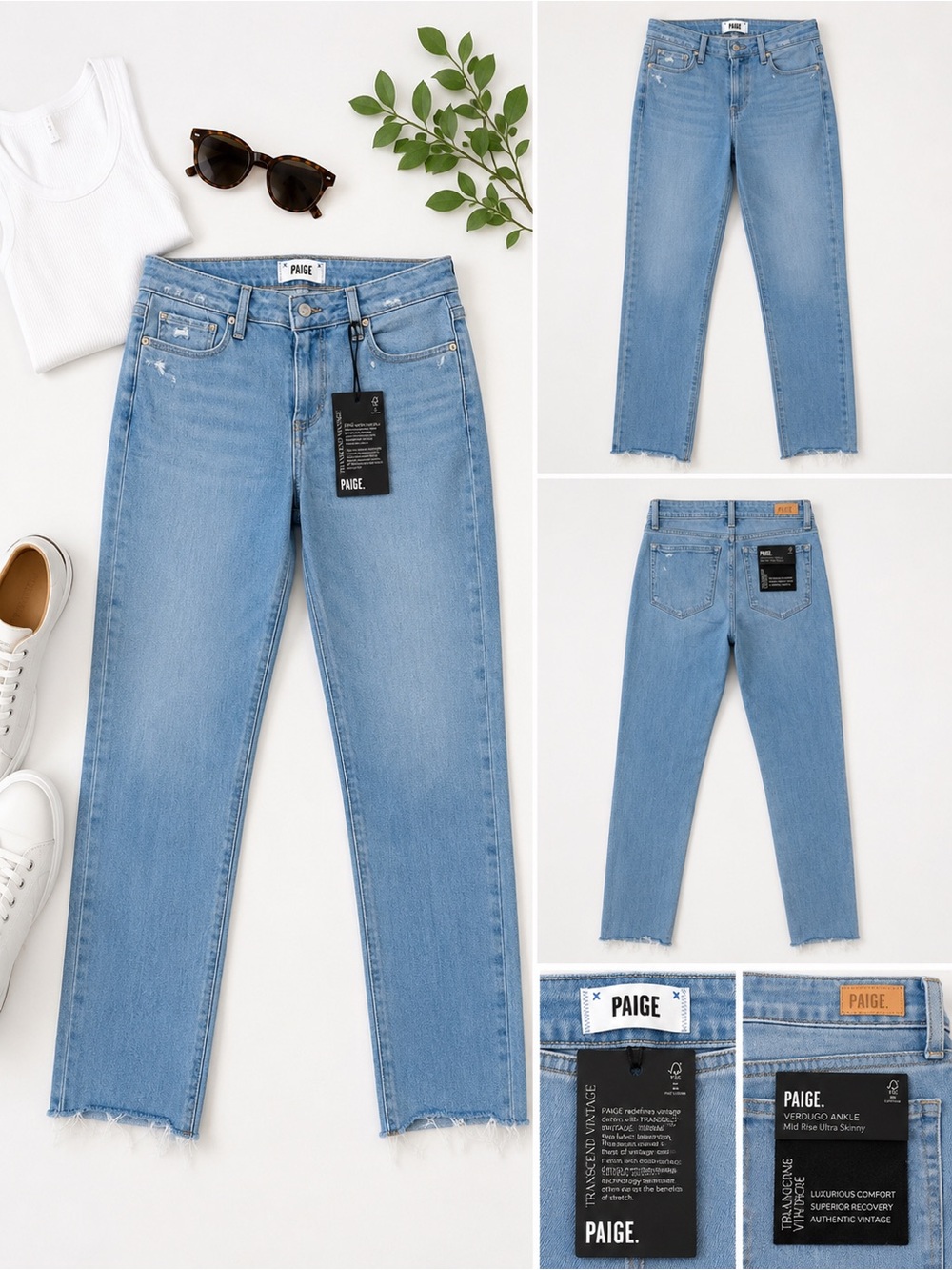 PAIGE Light Blue Straight Ankle Jeans with Raw Hem